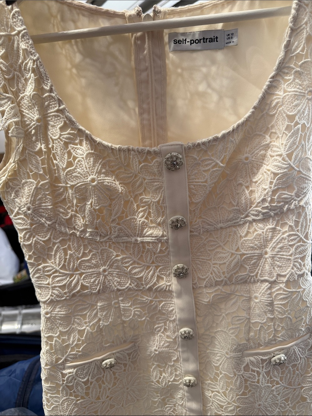 Self-Portrait Cream Floral Lace Button-Front Dress